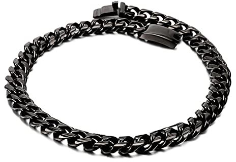 KnSam Edelstahl Panzerkette 65 cm, Edelstahl Kette Männer Schwarz Herren Metallkette Hals Breit 12MM Hip Hop Freundschaftsketten Jungs