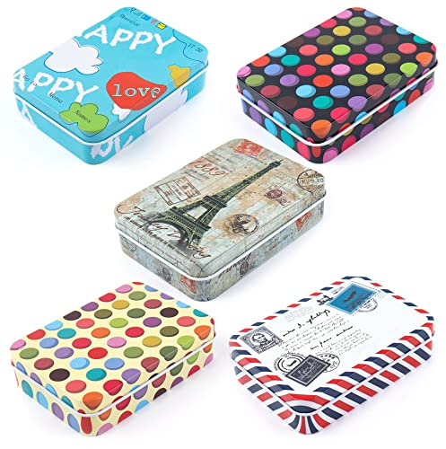 Framendino, 5 Pieces Metal Tins Box Containers Mini Portable Small Rectangular Empty Storage Case with Lid
