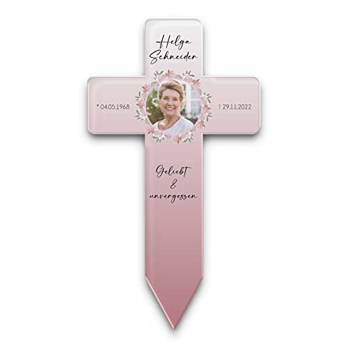 CHRISCK design Personalisiertes Grabkreuz mit vielen verschiedenen Designs - ideal als Andenken oder für den Friedhof - 3 Größen bis 22x40 cm
