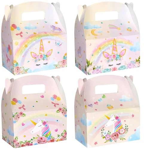 WERNNSAI Unicorn Party Favor Treat Boxes Unicorn Birthday Party Supplies | 12 PCS Rainbow Unicorn Theme Pink Candy Goodie Gift Boxes Treat Boxes Kids Girls Birthday Party Decorations