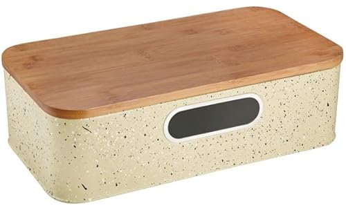 Luckyberg Brotkästen mit Deckel,Brotaufbewahrungsbox, Deckel aus Holz, Kann als Schneidebrett, Geräumiger Brotkasten aus Metall, Brot und Kekse Lange Aufbewahren und Frisch