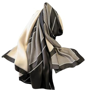 Trillion London® Designer-Seidenschal für Damen, Frühlingskollektion, leichtes Halstuch, Beige / Schwarz, Large