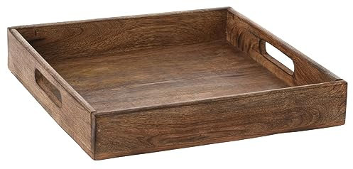 Tablett Mangoholz Dekotablett Serviertablett braun Natur massives Holztablett Mango Holz (27 x 27 cm)