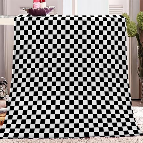 Cuadros Cuadrados En Blanco y Negro Manta de Franela Sherpa de Cálida (70x100cm) Suave, Manta de Forro Polar para Sofá Cama, Camping, Ligera Acogedora Manta de Franela para Niños Niñas Adulto Regalo