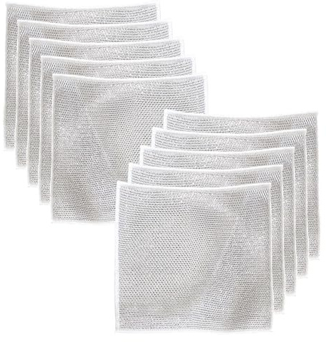 10 Paños de Alambre de Acero de Doble Capa, Multiusos, Húmedos y Secos, Reutilizables, Aptos para Lavar Platos y Ollas en Cocinas Cómodas (20 x 20 cm)