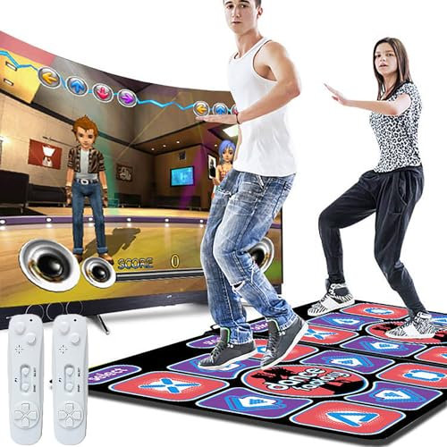 FXKJ HDMI Tanzmatte Doppelspieler Elektronische Tanzmatte mit Tanzen, Laufen, körperlichen Spielen, Puzzle-Spielen rutschfest Kindermusik-Tanzpad für TV-PC