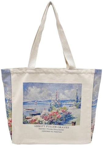BROADREAM Jutebeutel Bedruckt Vintage, Jute Beutel, Einkaufstasche Tote Bag, Canvas Tote Bag Aesthetic Vintage Taschen Groß Umhängetasche Stofftaschen für Damen Uni Arbeit