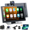 Volam 9 Zoll Wireless A-pple Carplay Display Android Auto, Tragbares Autoradio Carplay Bildschirm mit 4K Dashcam Auto Vorne Hinten,1080P Rückfahrkamera, Mirror Link, GPS, G-oogle,Siri, 64G SD-Karte