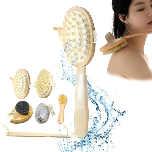 Spazzola Schiena Doccia,Spazzola Schiena Doccia Manico Lungo,Spazzola Corpo A Secco Setole Naturali,Set Da 6 Pezzi Con Massaggiatore, Spazzola Per I Pietra Pomice, Spazzola Per La Pulizia Del Viso