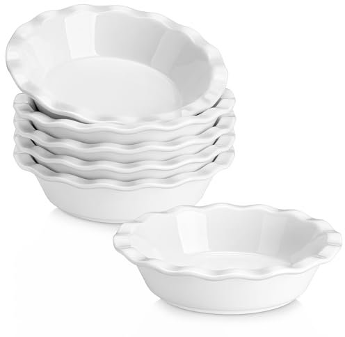 MALACASA 6er Set Mini-Pie-Formen aus Keramik 360 ML – Auflaufformen für Quiches, Tarts & Einzelportionen, ofen-, mikrowellen- & gefriersicher, weiß, spülmaschinenfest