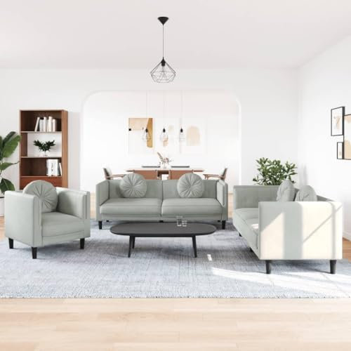 Homgoday 3-teiliges Sofaset mit hellgrauen Kissen aus Samt, Outdoor-Sofas für den Garten, Loungeset für den Außenbereich, Gartenmöbel-Set xx