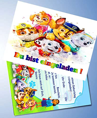 VSW 12 Einladungskarten & 12 Umschläge für Geburtstag Partys und Kindergeburtstag Paw Patrol Nr. 72