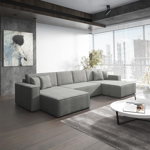 Fun Möbel Wohnlandschaft Schlafsofa Sofa Conor Premium (Poso Hellgrau)