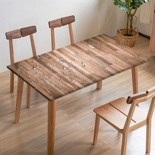 Mateju Wasserdicht Tischdecke Outdoor, 3D-Holzbrett Rechteckig Gartentischdecke Abwaschbar Wischbare Gummiband Elastisch Tischdecken Outdoor Garten Küchen (Braun-Holz,200x95cm)