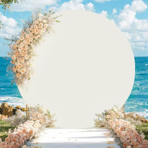 FANSU Toile de Fond Ronde en Forme d'Arche, Rond Arche Mariage Couverture, Housse de Toile de Fond pour Décoration de Mariage, Cérémonie, Fête d'anniversaire (Beige,200cm)