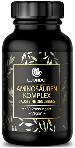 Aminosäuren Komplex hochdosiert - 180 vegane Amino Tabletten mit je 1000 mg pro Tagesdosis mit 12 verschiedenen Aminosäuren - EAA Pattern Presslinge von LUONDU - Verpackung kann variieren