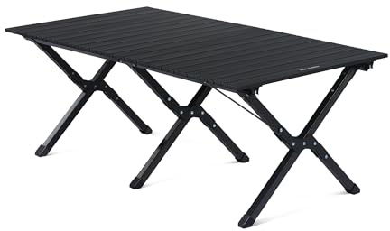 Naturehike campingbord, rulla upp fällbord med förvaringsväska bärbart lätt aluminium campingbord för utomhus/inomhus picknick, vandring bakgård (svart L)