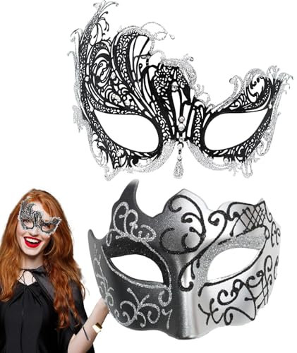 Generisch Maskenkostüm,Paar-Maskerade-Maskenset, 2X Maskerade-Augenbinde-Gesichtsbedeckungen, Glitzerndes Maskerade-Masken-Set, Cosplay-Zubehör für Halloween-Karneval