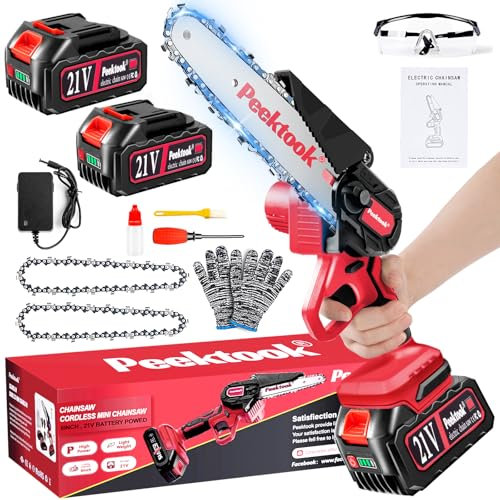Mini Chainsaw-6 Inch Brushless Motor Cordless Chainsaw with 8000mAh Battery & 2 Chains, Light Weight Battery Chain Saw Electric, Small Chain Saw with 1000W Motor and Safety Lock for Tree Trimming