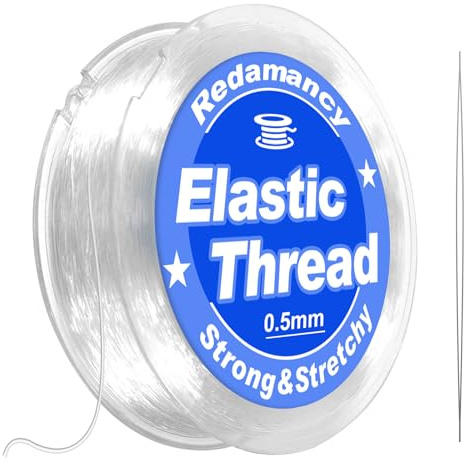 Redamancy 0,5 mm x 100 m transparent elastisk tråd för armband, transparent nylontråd med pärlnål, för smyckestillverkning, sytråd för hängande ornament