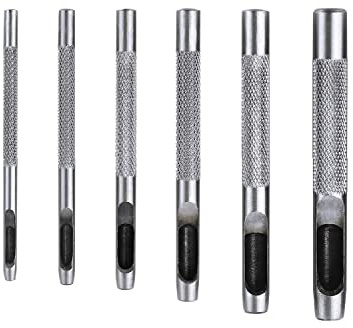 Yosugar 6 Stück gelochte Lederwerkzeuge, Set mit Lochstanzen für Leder, 2,5 mm bis 5 mm, rund, Locher aus Stahl, Gurtlocher für Leder, Lochstanzer (6 Stück von 2,5-5 mm)