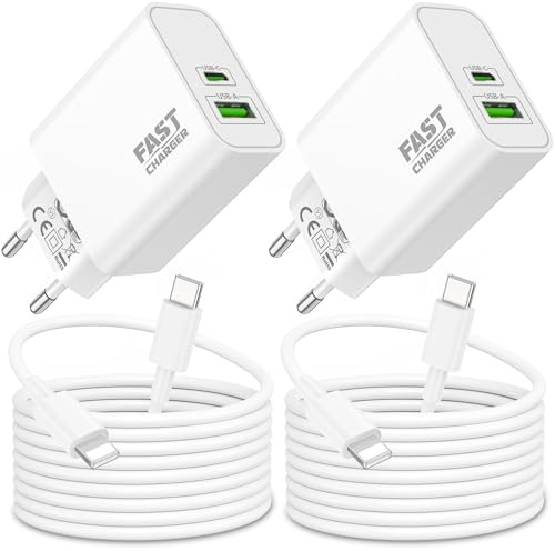 30W 2-Port Laddare Charger för iPhone 14 13 12 11 Pro MAX Mini, iPhone XS XR X SE 8 7 6 Plus, för AirPods iPad, snabbladdare Snabb USB-C USB-A kontakt PD3.0-laddaradapter med 2M-kabel 4-Pack