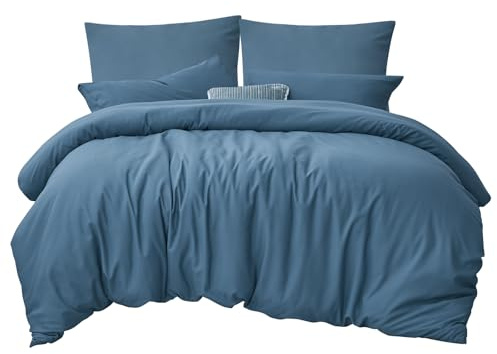 Ruikasi Parure de lit 200 x 220 cm Bleu 3 pièces - Ensemble de literie en microfibre denim bleu, draps-housses 200 x 220 cm + 2 taies d'oreiller 80x80 cm avec fermeture éclair, doux et sans repassage
