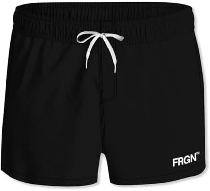FREEGUN Strandbadbyxor för män, snabbtorkande, bekväma med fickor, Svart/Vit, L