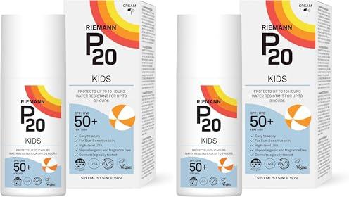 RIEMANN P20 Sun Cream SPF50 +Plus for Kids 200ml. High Level UVA Protection, Long Lasting up to 10 Hours, Water Resistant up to 3 Hours. Suitable for Children aged 1+ (Pack of 2)