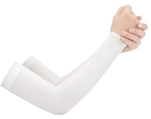 L6NqIAG Maniche a Braccio 2 Pezzi Manicotti Scaldabraccia Manicotto Sportivo Protezione Solare Copertura Mani Raffreddamento(White-1)