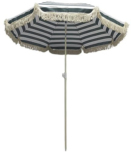 Boho Romantischer Gartenschirm mit Fransen, Portable Marktschirm mit Tasche, Wasserdicht Balkonschirm, Neigbar, UV-Schutz Strandschirm UPF 50+