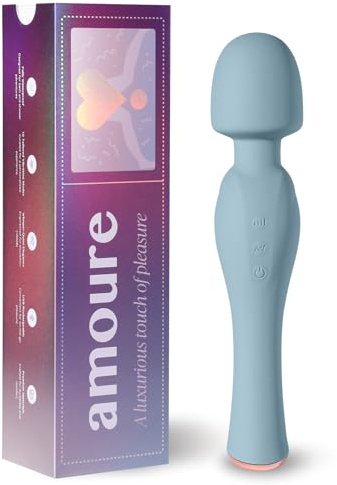 Amoure Vibrator Wand for Women – Clitoral Stimulator & Personal Massager | 20 Vibration Patterns, 8 Speeds | Quiet, Waterproof, Rechargeable Silicone Adult Sex Toy for Her & Couples (Blue)