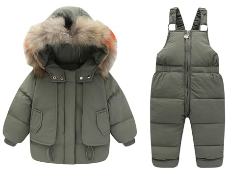 Combinaison de Ski Combinaison de Neige Fille Garçon Doudoune à Capuche + Pantalons de Ski Enfant 2PCS Ensemble de Doudoune pour Bébé d'hive Enfant Doudoune Manches Longues pour 1-7 Ans