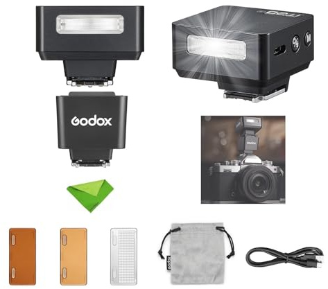 Godox iT20 F iT20-F con Zapata, Flash TTL para Fujifilm, Flash de máxima Potencia de 700 μm, Recarga de 1,5 s, batería de Litio, Mini Flash con filtros (Negro)