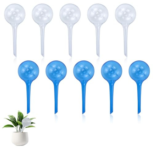 10 stycken bevattningskulor för växter, 5 cm små vattenkulor, automatiskt bevattningssystem för växter, lämplig för plantering, bevattning för inomhus och utomhus (transparent och blå)