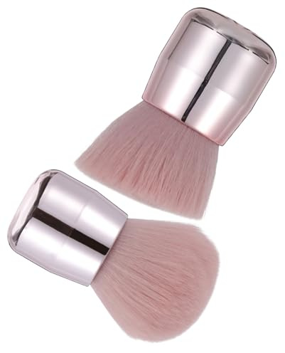 FIXOSHEE 2pcs Mushroom Shape Face Makeup Brush Set and Angled Heads, Portable Powder and Foundation Brushes for Loose Powder and Blush Application, Travel Cosmetic Tools