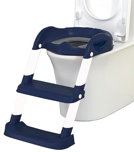 Toddler Toilet Ladder, Portable Anti Slip Base Toilet Seat with Steps Foldable Toilet Step and Seat Comfortable Potty Training Toilet Seat Toddler with Ladder for Toddlers Kids Baby Girls Boys