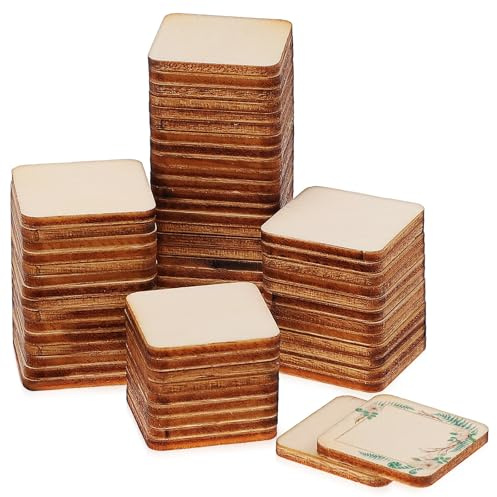 FOMIYES Piezas de Madera Cuadradas para Manualidades, 300 Unidades de Láminas de Madera de Boj Natural, 2.5 Cm X 2.5 Mm, Superficie Lisa para Pintar y Decorar, Suministros para Bricolaje