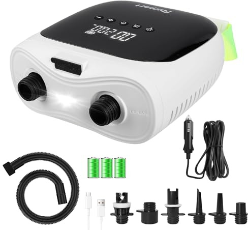 SUP Pumpe Elektrisch mit Akku, 20 PSI Hochdruck Luftpumpe, Wiederaufladbar, Auto-Off, 2-Stufen Inflation/Deflation und LCD, Hochdruckluftpumpe für Stand Up Paddle Boards, Kajak, Luftmatratze, Zelt