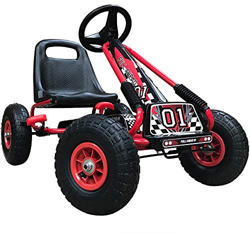 Kiddo Racer Design Red Kids Childrens Pedal Go-Kart Ride-On Car, Adjustable Seat, Rubber Tyres - Suitable For 4 to 8 Years - New