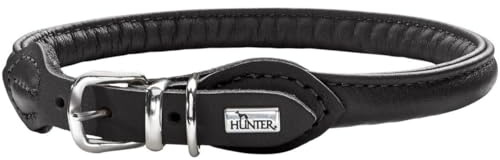 HUNTER Round & Soft Hundehalsband | weiches Rindnappaleder, reißfeste Nyloneinlage, fellschonend & rundgenäht, Farbe: Schwarz, Größe: 40