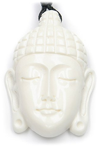 Drachensilber Halskette Buddha Anhänger Knochen - Spiritueller Buddha Kettenanhänger mit Textilband in Leder Optik Bedeutungsvoller Schmuck Achtsamkeit Ruhe innere Balance Damen Herren Kette