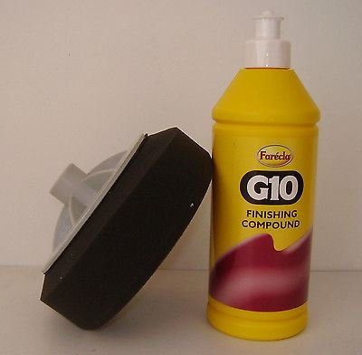 FARECLA G10 Rubbing Compound 500ml 0.5l 0.5ltr 0.5 Litre Car Bodyshop Finishing Liquid Polish + Black Polishing Foam Ultra Fine Vehicle Polish Swirl Remover Colour Restorer Professional Use