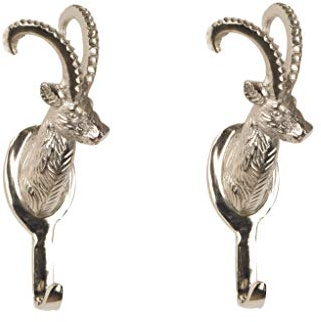 Wandgarderobe 2er SET Kleiderhaken in silber 'Steinbock' Hirschgeweih Hirsch Geweih Haken Wandhaken Aluminium Geweihhaken Wanddeko Dekoration Wandfigur silber, 10x8x21hWeihnachtsdeko silber, 10x8x21h