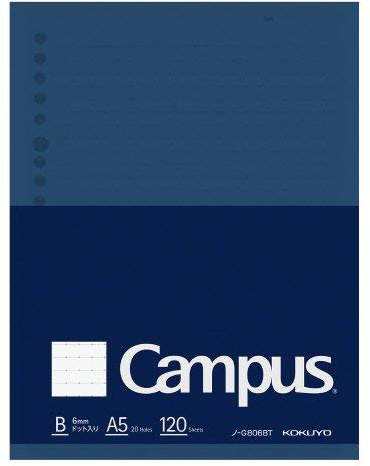 Kokuyo Campus Loose Leaf Paper for Binders, Business Type, Sarasara Smooth Writing, A5, B 6mm Ruled, 20 Holes, 30 Lines, 120 Sheets, pH Neutral, Bleed Resistant, Japan Import (NO-G806BTN)