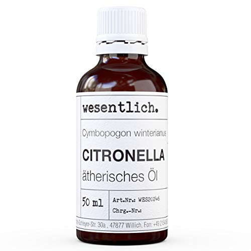 wesentlich. Citronella Öl - ätherisches Öl - 100% naturrein (Glasflasche) - u.a. für Duftlampe und Diffuser (50ml)