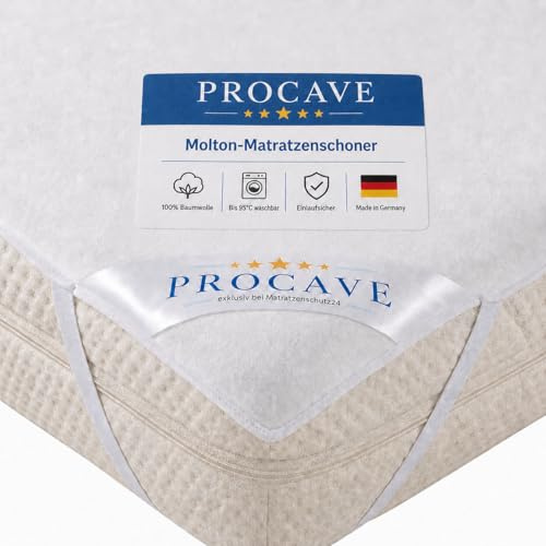 PROCAVE Molton-Matratzenschoner in weiß, Matratzen-Auflage aus 100% Baumwolle, hochwertige Moltonauflage als Matratzenschutz, Premium Qualität Made in Germany 200x210 cm