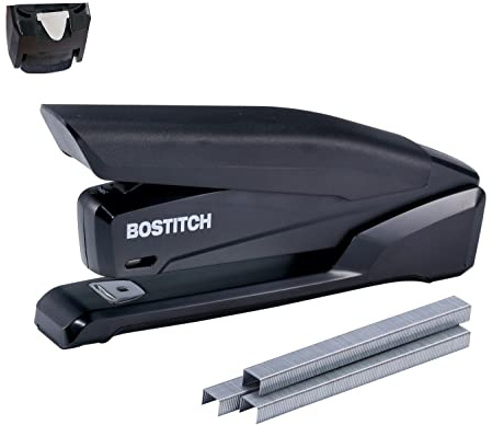 Bostitch Office Executive Häftapparat – 3-i-1 häftapparat – ett finger, ingen ansträngning, fjäderdriven häftapparat, svart (INP20-BLK)