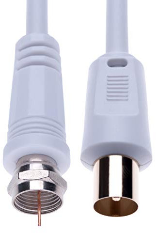 Keple Coaxial Aerial F Connector Male Plug to RF M-Male Cable for Satellite Sat Freesat Sky Virgin BT TV HDTV DVB DVD Radio/Coax Ariel Freeview Lead Television Antenna Cord Broadband – 0.5 m White