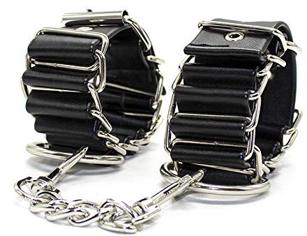 BONDAGERIE® Coppia di manette per polsi in ecopelle, con morsetti in metallo per coppia